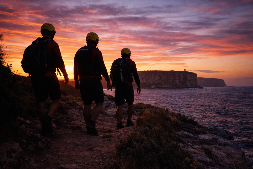 Sunset hike back after completing Sydney coasteering adventure - rewarding finish