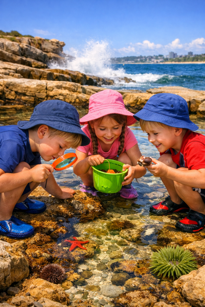 Children exploring rock pools at Cronulla Beach Sydney