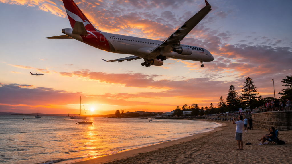 Plane spotting Kyeemagh Beach Sydney Airport approach