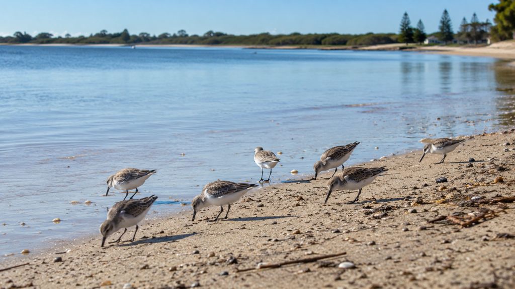 Bar tailed godwit birds Kyeemagh Beach Sydney foreshore