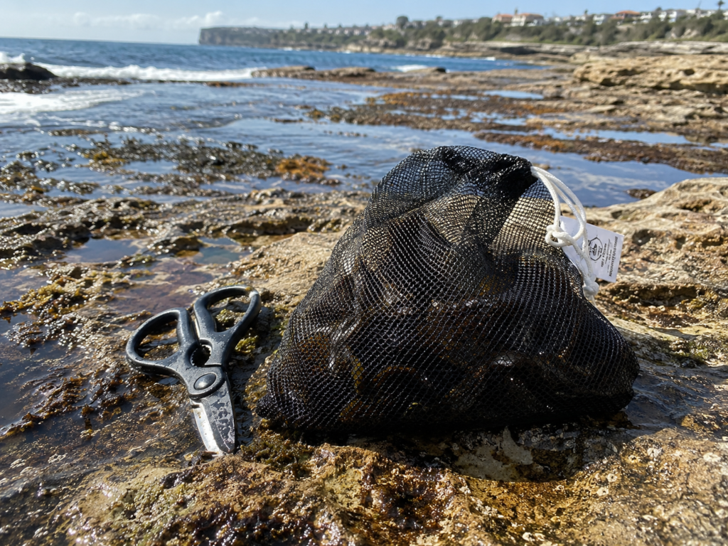 Seaweed foraging Sydney tools scissors mesh bag