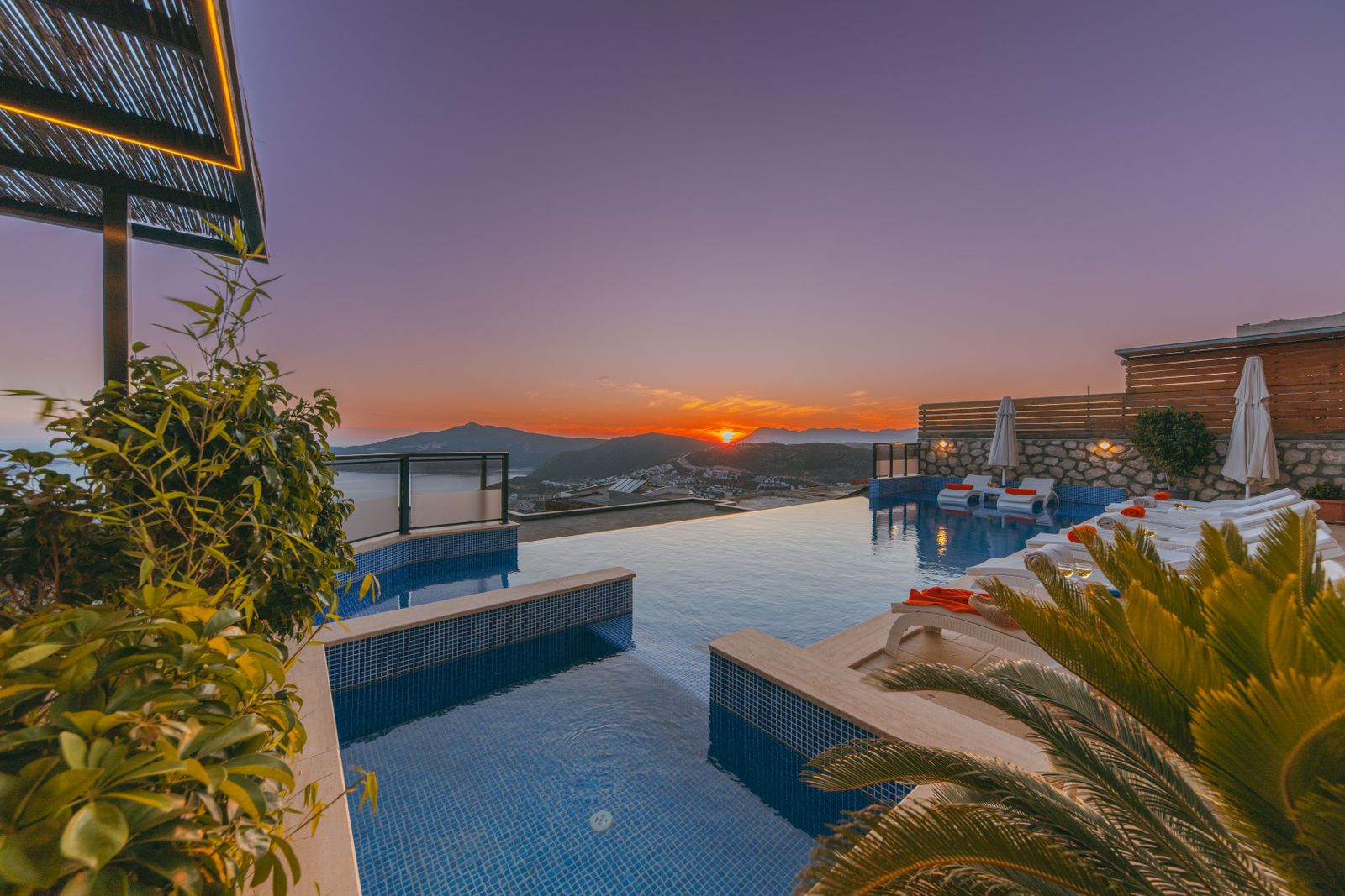 Infinity pool at a luxury resort at sunset